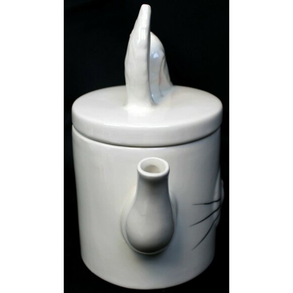 Magenta White Porcelain Easter Bunny Teapot Whimsical Rabbit Ears Ceramic - Picture 2 of 12